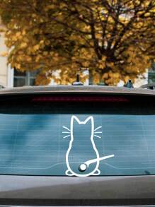 1pc Cute White Kitten Sticker Pattern For Car Rear Windscreen Wiper Bus School Bus Sticker, Add Some Fun To Your Car!11.61*7.59inch
