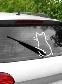 1pc Cute White Kitten Sticker Pattern For Car Rear Windscreen Wiper Bus School Bus Sticker, Add Some Fun To Your Car!11.61*7.59inch