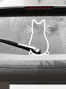 1pc Cute White Kitten Sticker Pattern For Car Rear Windscreen Wiper Bus School Bus Sticker, Add Some Fun To Your Car!11.61*7.59inch