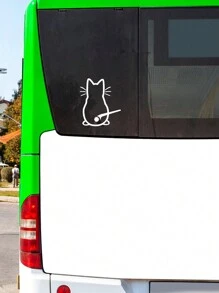 1pc Cute White Kitten Sticker Pattern For Car Rear Windscreen Wiper Bus School Bus Sticker, Add Some Fun To Your Car!11.61*7.59inch