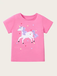 Dziewczęca koszulka z nadrukiem w kształcie kreskówek na wiosnę i lato, sportowa, odprowadzająca wilgoć, z krótkim rękawem i okrągłym dekoltem