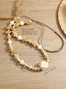 Collier long fait main style bohème en coque de noix de coco et bois, mode polyvalente