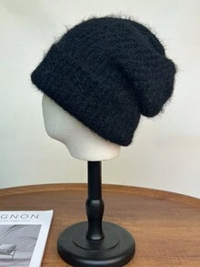 1[Knitted Hat]Winter Long Wool Hat, Large Loose Wool Hat, Knitted Hat, Women's Pullover Hat, Cold-Proof Earmuffs - Light Beige - View 13