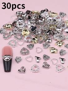30pcs Assorted Heart Shaped Metal Nail Art Decorations, Nail Accessories For Valentine's Day Nails