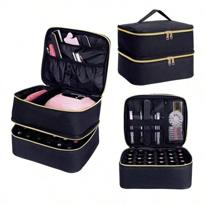 Nail Polish Storage Bag, Handheld Double-Layer Cosmetic Organizer Bag, Suitable For Girls And Women, Manicure, Essential Oils, Cosmetics Set, Daily Travel Makeup Bag, Cosmetic Bag, Makeup Box, Travel Makeup Bag, Essential Gift Storage Bag, Zipper Accessories, Nail Bag, Bag, Makeup Bag, Vanity, Travel, Makeup Bag, Storage, Cosmetic Organizer Bag