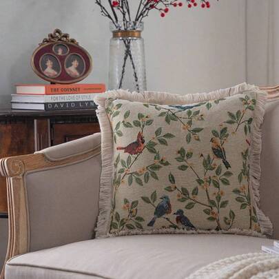 美式提花沙发抱枕，米色方形床头靠垫，无内芯，适用于客厅椅子、汽车装饰