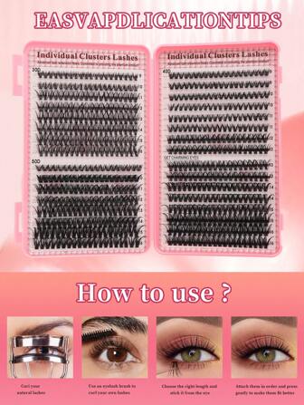 黑色单根睫毛簇睫毛延长套装 9-16 毫米 640 件，睫毛簇 DIY 睫毛延长套装，黑色大容量簇假睫毛