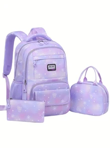 3-Piece Diamond Snowflake Backpack Set: Student Backpack, College Backpack, Travel Backpack,Lunch Bag And Pencil Case, Suitable For Young Girls And Girl, Christmas Gift, Back To School - A - View 3