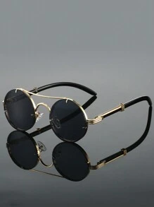 1Pc Women Round Fashion Glasses Stylish Double Bridges Metal Frame Green Glasses Chic Imitation Wood Grain Leg Design Novel Shape Gradient Color Eyeglasses For Daily Use Beach Party Fashion Glasses For Women,Shades For Ladies,Fall Winter Outfits,Beach Accessories,Vintage Retro Y2k Basics Eyeglasses,Business Casual Gifts,Perfect For Everyday Wear,Seaside,Beach,Vacation,Walking,Shopping,Driving,Street Photos For Summer Beach Vacation,Outdoor,Travel