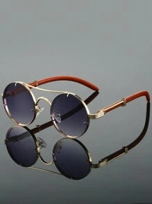 1Pc Women Round Fashion Glasses Stylish Double Bridges Metal Frame Green Glasses Chic Imitation Wood Grain Leg Design Novel Shape Gradient Color Eyeglasses For Daily Use Beach Party Fashion Glasses For Women,Shades For Ladies,Fall Winter Outfits,Beach Accessories,Vintage Retro Y2k Basics Eyeglasses,Business Casual Gifts,Perfect For Everyday Wear,Seaside,Beach,Vacation,Walking,Shopping,Driving,Street Photos For Summer Beach Vacation,Outdoor,Travel