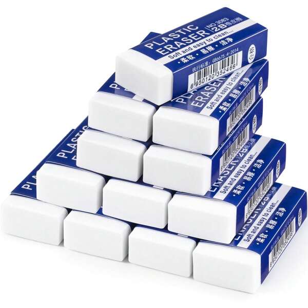 12/6/10/18/24/60pcs Simple White Eraser, Special Eraser For Exam, Pencil Writing, Wipe Clean Without Leaving Traces Creative Stationery Office Gifts,3.8cm*1.8cm Back To School