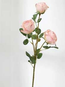 1 pieza Flores artificiales vintage de 3 ramas de rosa con borde quemado, ramo de flores secas falsas para decoración de sala de estar y mesa de comedor - Multicolor - Ver 16