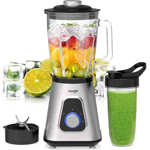 iceagle Iceagle Standmixer Mixer Smoothie Maker - Blender elektrisch 1300W mit 2 Stufen und Pulse-Funktion, Edelstahl-Klingen, 1,5l Tritan-Mixbehälter, 0.6l Mixbecher, 22000U/Min
