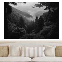 Canvas Print Wall Art Woodland Mountains Nature Wilderness Realism Rustic Relax Calm Grey Dark Black And White For Living Room, Bedroom, Office, Framed And Ready To Hang. - Black - View 6