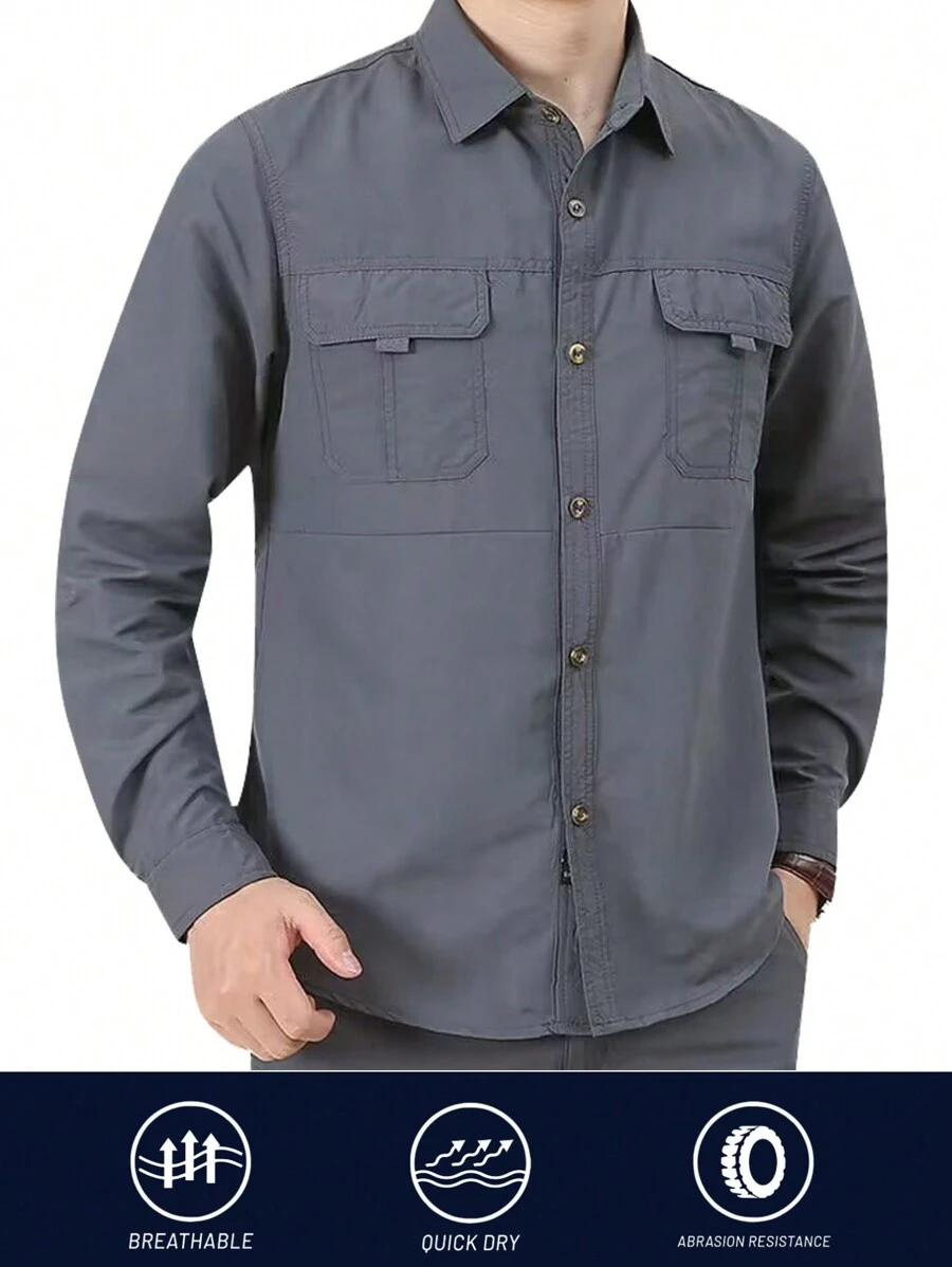 1pc Casual Sports Outdoor Mesh Quick Dry Shirt, New Casual Outdoor Hiking Fishing Anorak, Minimalist Design - Grey - View 1