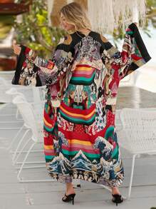 Loose Mid-Length Beach Cover Up, Robe, Kimono, Bohemian Long Dress, Bikini Cover-Up, Sun Protection Clothing, Summer