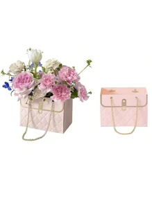 2 piezas de bolsas de regalo florales de papel impermeable, con asas, totes con cadena metálica rectangular, adecuadas para floristas, bodas, fiestas, cumpleaños