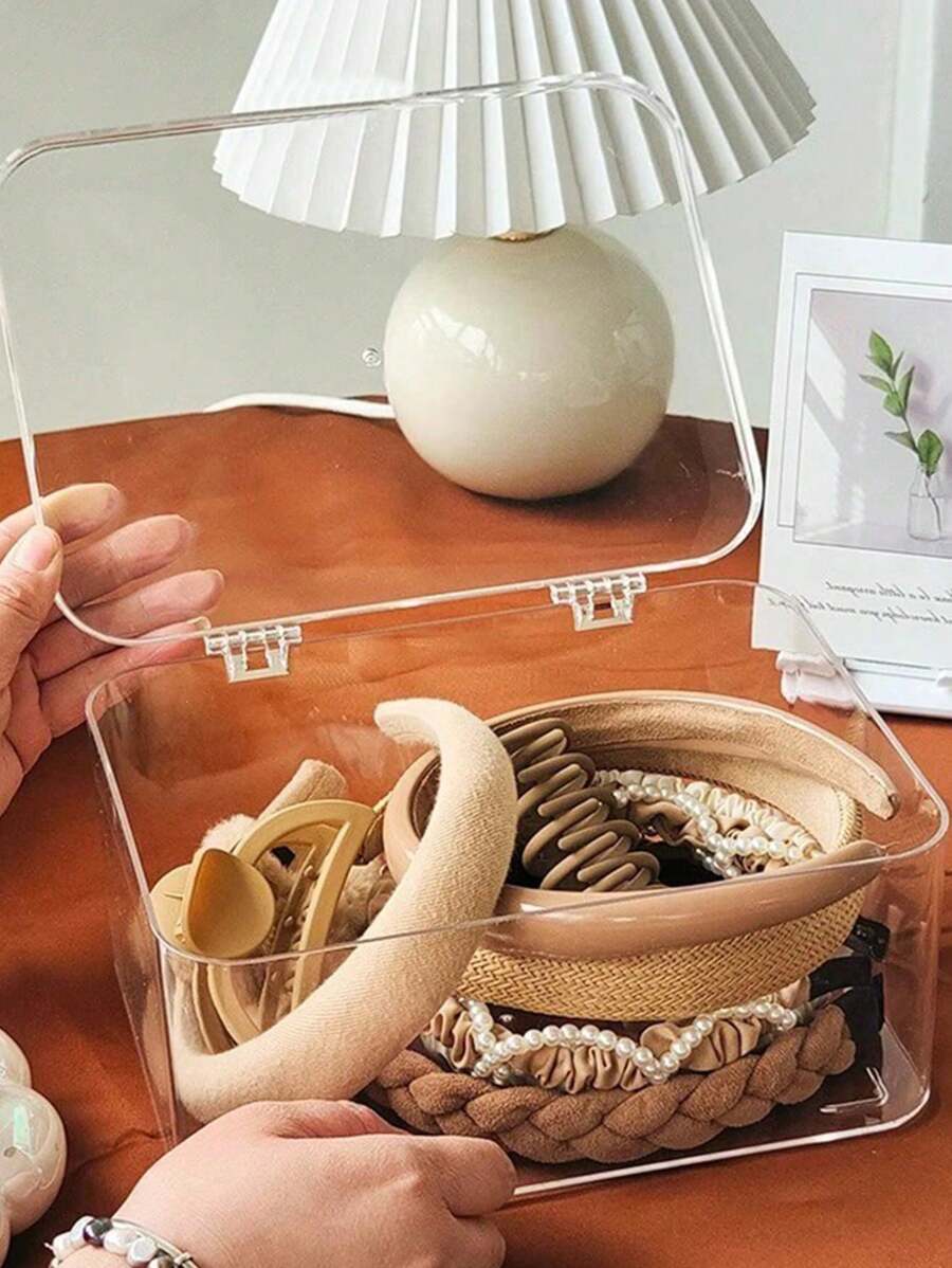 1 Caixa de Armazenamento de Joias Transparente e à Prova de Poeira, Ideal para Organizar Presilhas de Cabelo, Faixas de Cabelo e Elásticos, Organizador de Mesa Empilhável para Gavetas, Banheiro e Maquiagem, Presente Perfeito para Namoradas, Viagens de Verão e Volta às Aulas, Estilo Moderno e Funcional para o Dia a Dia.