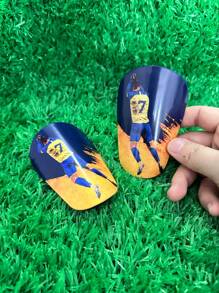 1 Pair 10*6cm Shock-Absorbing, Durable Unisex Football Shin Guards, Fashion Design With PBT+EVA Material, Lightweight And Impact-Resistant - Navy Blue - View 3