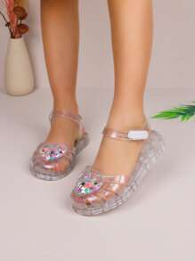 A Pair Of Crystal Jelly Sandals Flat Sandals For Summer Girls - Clear - View 2