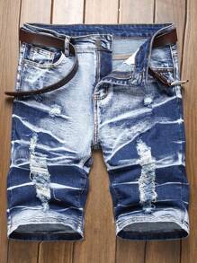 Men's High Street Fashion Tie-Dye Denim Shorts Jorts