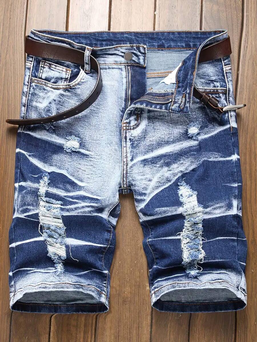 Men's High Street Fashion Tie-Dye Denim Shorts Jorts