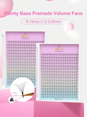 640/320 Abanicos de 16 filas con base puntiaguda y tallo, premontados, de 3D a 12D, 0.05 mm, extensiones de pestañas individuales, racimos de pestañas, pestañas postizas