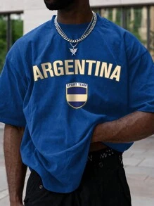 Camiseta de cuello redondo de manga corta con eslogan urbano de Argentina, para hombre, estilo de verano