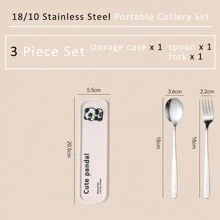 Portable Cutlery Set With Case & Bag, Cartoon Panda Travel Utensils, Portable Silverware Set For Work, 18/10 Stainless Steel Reusable Travel Cutlery Set, Fork And Spoon Chopsticks Set For Camping, School, Picnic, Gadgets, For Lunch Box,School Supplies