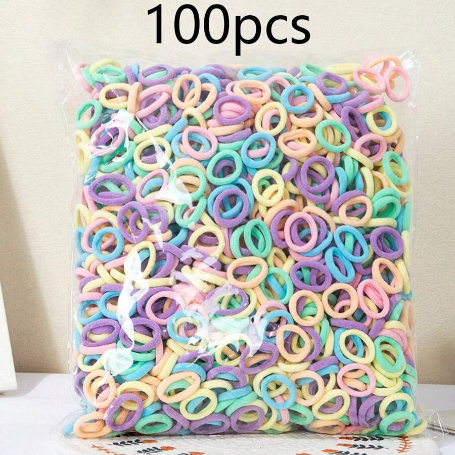 100pcs Elastic Hair Bands For Women Women Colorful Hair Tie Rubber Ties Ponytail Holder Scrunchies Hair Accessories Casual Dopamine Ponytail Holders ,Head Piece