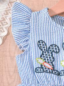 Set de 2 piezas de vestido con diadema para fiesta de Pascua de niñas bebé, con bordado de conejo y a cuadros