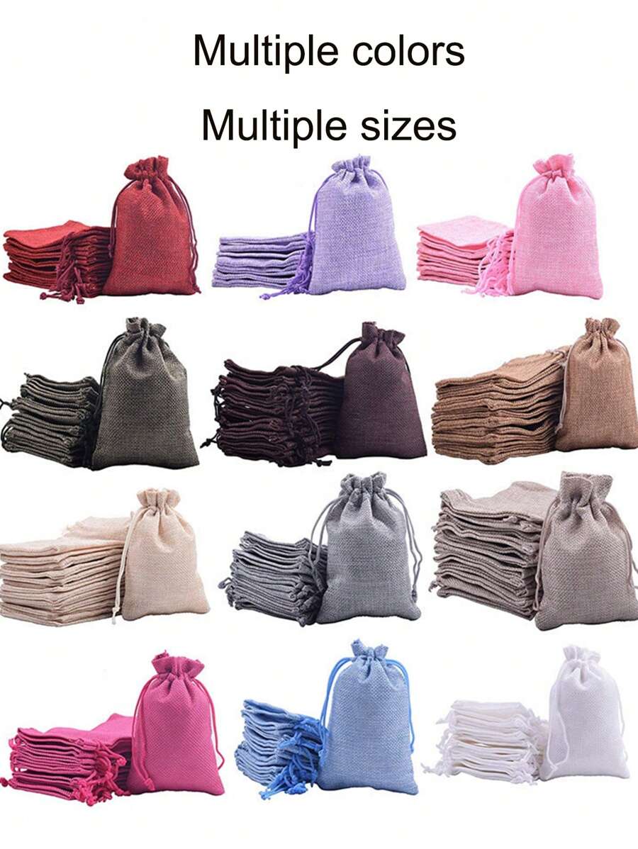 10pcs Burlap Bags With Drawstring Mixed Color Drawstring Gift Bag Jewelry Pouch Hessian Bags Burlap Sacks For Wedding Party Favors DIY Craft - 13*18cm - View 1