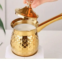 1个土耳其/希腊/阿拉伯咖啡壶，不锈钢炉灶咖啡机，锤纹手柄咖啡壶，带壶嘴，牛奶保温器，牛奶壶，黄油融化器，咖啡机配件，咖啡吧用品，学习用品，返校季 - 金色 - 查看 6