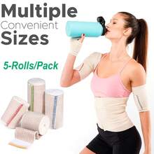 5 Rolls Elastic Bandage Wrap - Double Hook & Loop Fasteners, Reusable Bandages For Waist, Legs, Hand, Elbow & Knee Wrap - Beige - View 1