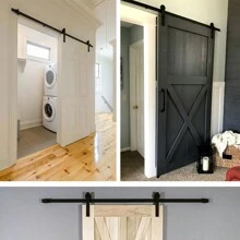 Kit de Rail pour Porte Coulissante simple, Ensemble Industriel Système pour Coulissante Intérieur extérieur, Style Roulettes / Style T / Style Droit, Longueur disponibel: 6FT / 183cm, 6.6FT / 200cm - Style droit - Voir 2