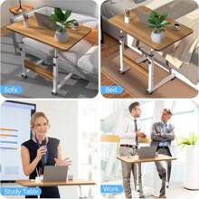 Computertisch 60x40cmRolltisch für Bett Sofa,Beistelltisch Mobiles Büro Höhenverstellbar 62-85cm,4 Verriegelbarer Rolltisch, Beistelltisch für Schlafzimmer, Sofa
