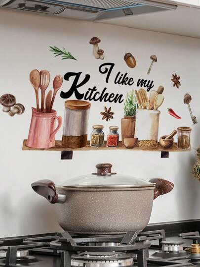 1 Stück Küchenutensilien Regal Wandaufkleber, "Ich mag meine Küchen" DIY abnehmbarer Vinyl-Aufkleber für Küche, Esszimmer, Bäckerei, Bar, Heimdekoration Geschenke Geburtstag Abschluss personalisierte Aufkleber Küchendekoration