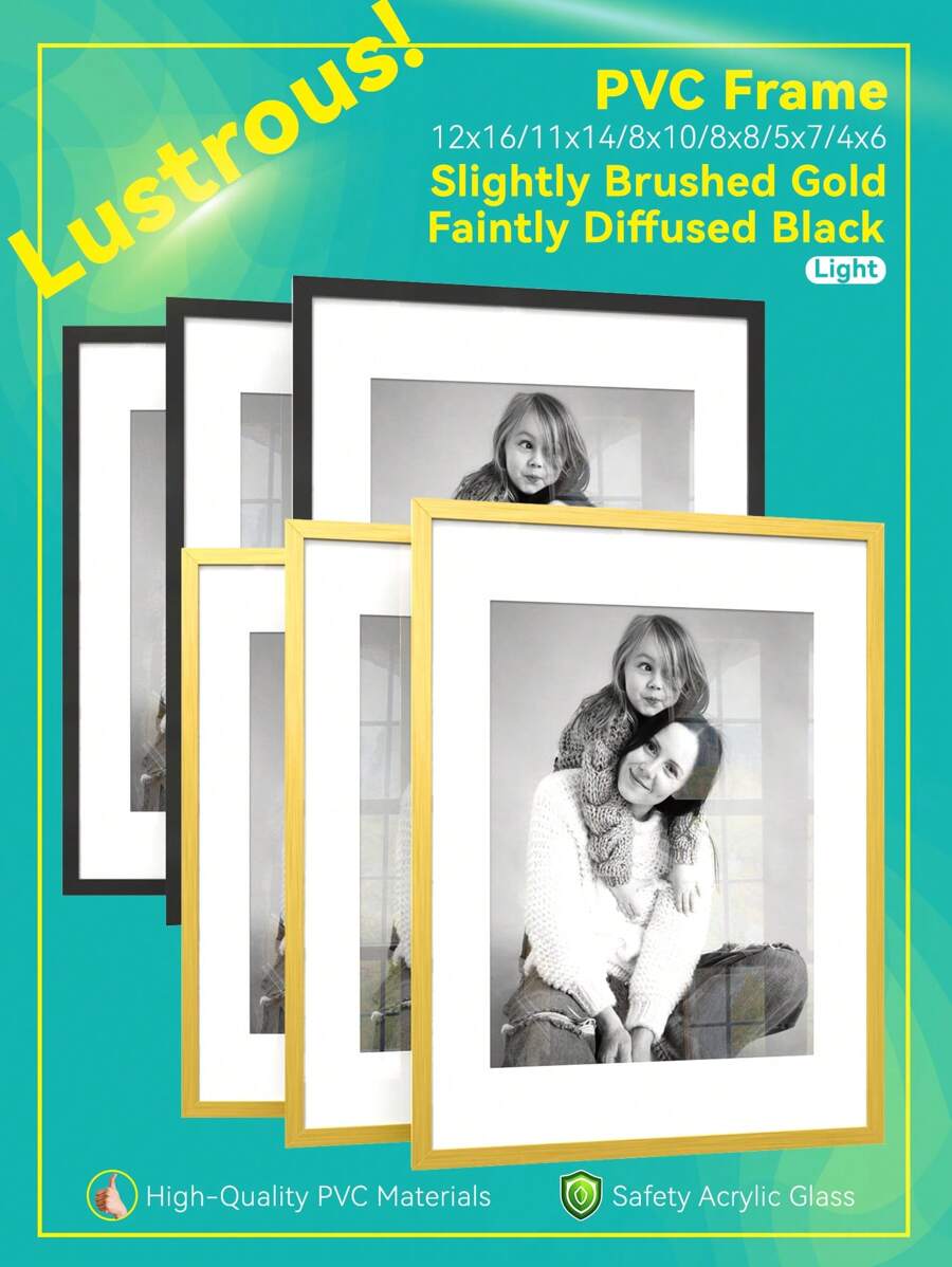 3 件装轻微拉丝金色相框/微微扩散黑色相框,适用于桌面展示或壁挂,12x16/11x14/8x10/8x8/5x7/4x6 英寸,采用轻质优质 PVC 材料制成,窄框款式,配有友好的亚克力玻璃,附有保护膜,金色/黑色 - 彩色 - 查看 1