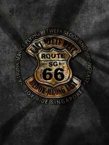 Route 66 Retro Graphic Print Crew Neck Short Sleeve Casual T-Shirt - Soft Slight Stretch Polyester Fabric, Regular Fit, Pattern, Perfect For Summer Outdoor Streetwear And Travel