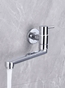 1pc Kitchen Single Cold Faucet, Stainless Steel Into The Wall Balcony, Household Mop Pool Extended Lengthened Faucet(Chrome, Black,Selectable)