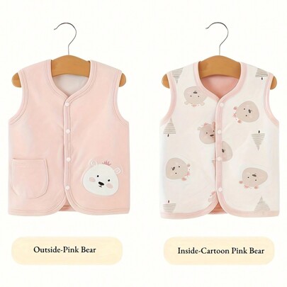 Baby Mädchen Cartoon Bär Stickerei niedliche Weste Tops Frühling Herbst Baby Kleinkind beidseitig tragbare Weste Strickjacke