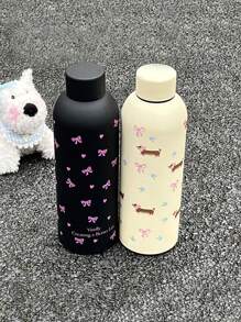 1 pièce Tasse isolée sous vide en acier inoxydable de 17 oz (500 ml) avec design en forme de cœur et nœud, tasse à café/eau réutilisable, cadeau de fête/anniversaire, étanche, surface agréable au toucher, bouteille d'eau, pour l'extérieur, le camping