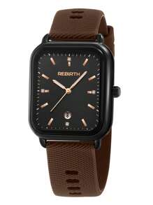 1pc Rebirth Brand Women Silicone Strap Quartz Watch With Simple Fashion Calendar, Suitable For Daily Decoration - Coffee Brown - View 8