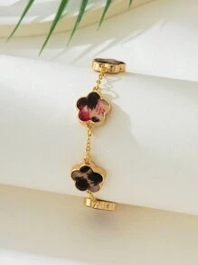 1pc Vintage Metal Lucky Clover Bracelet, Party/Wedding Gift For Women - طباعة الفهد - مشاهدة 4
