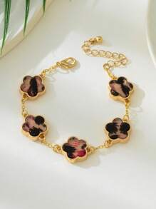 1pc Vintage Metal Lucky Clover Bracelet, Party/Wedding Gift For Women - طباعة الفهد - مشاهدة 3