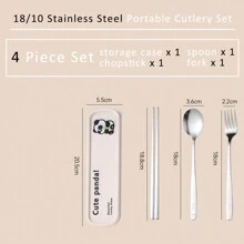 Portable Cutlery Set With Case & Bag, Cartoon Panda Travel Utensils, Portable Silverware Set For Work, 18/10 Stainless Steel Reusable Travel Cutlery Set, Fork And Spoon Chopsticks Set For Camping, School, Picnic, Gadgets, For Lunch Box,School Supplies