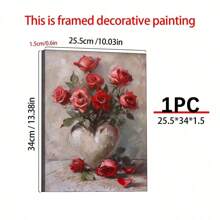 Pintura al óleo de rosas en un jarrón, un regalo de San Valentín para la novia y esposa, adecuado para dormitorio, sala de estar, estudio, bar de hotel, pasillo, mural impermeable