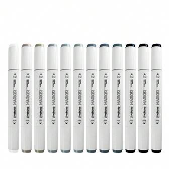 12/24 Grey Colors Twin Tips Marker Pen Set For School Art Supplies