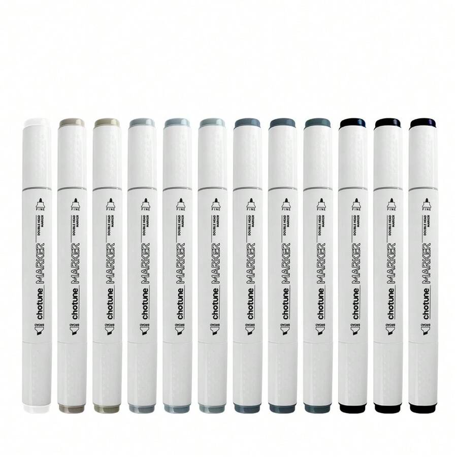 12 Grey Colors Twin Tips Marker Pen Set For School Art Supplies - 12 Cool Grey - View 1