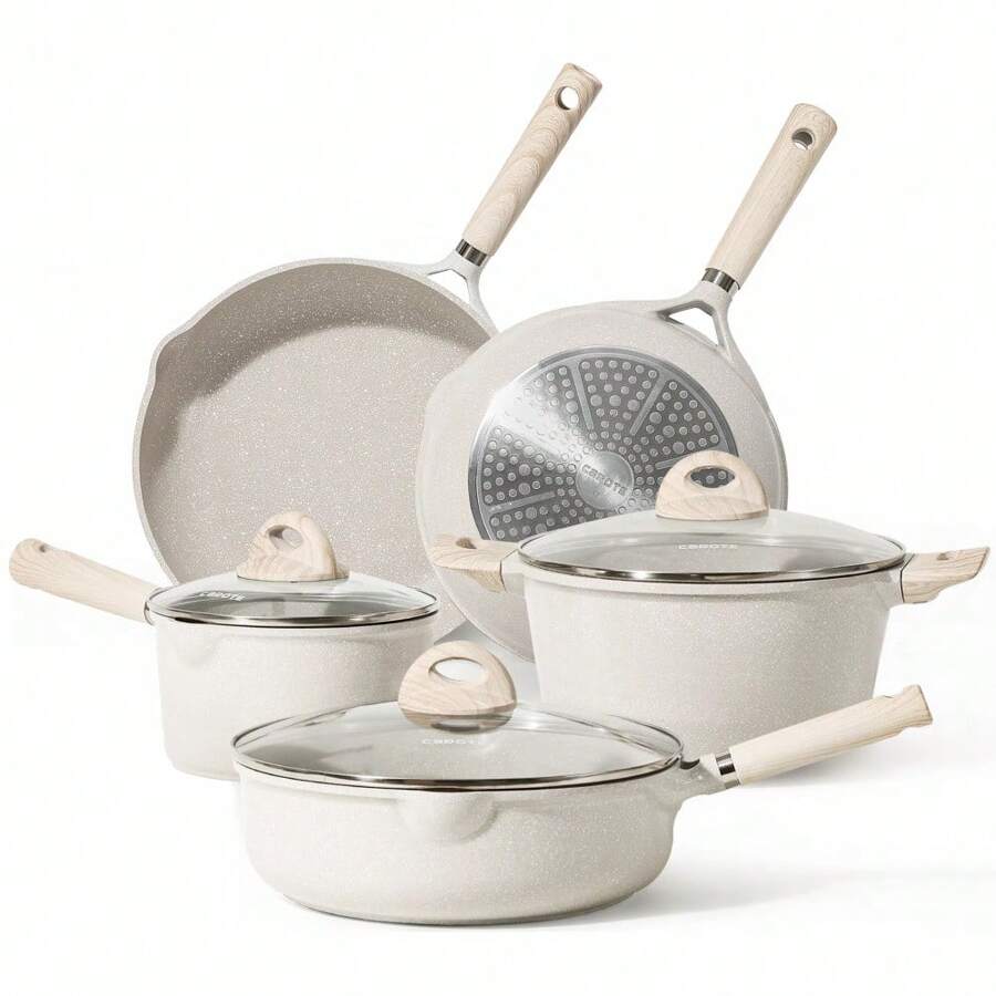 Carote Nonstick Pots And Pans Set, 8 Pcs Induction Kitchen Cookware Sets (Beige Granite) - 8 - View 1